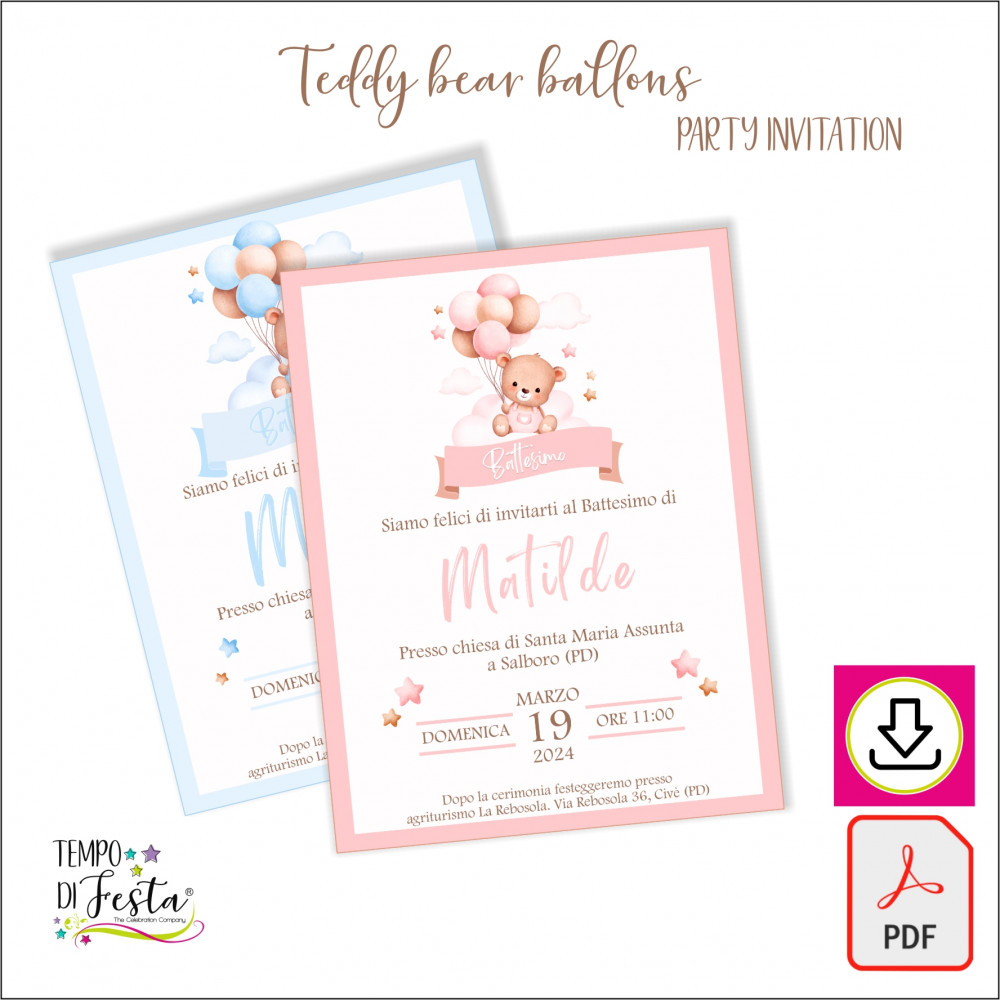 Teddy Bear printable digital invitation