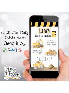 Construction vehicles digital invitation for WhatsApp