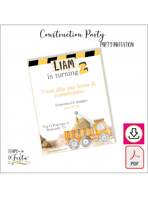 Construction vehicles printable digital invitation
