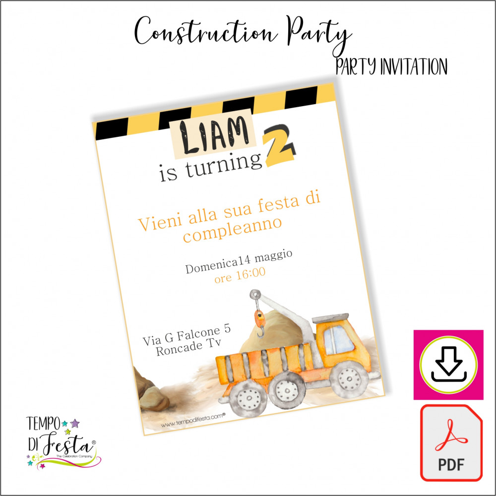 Construction vehicles printable digital invitation