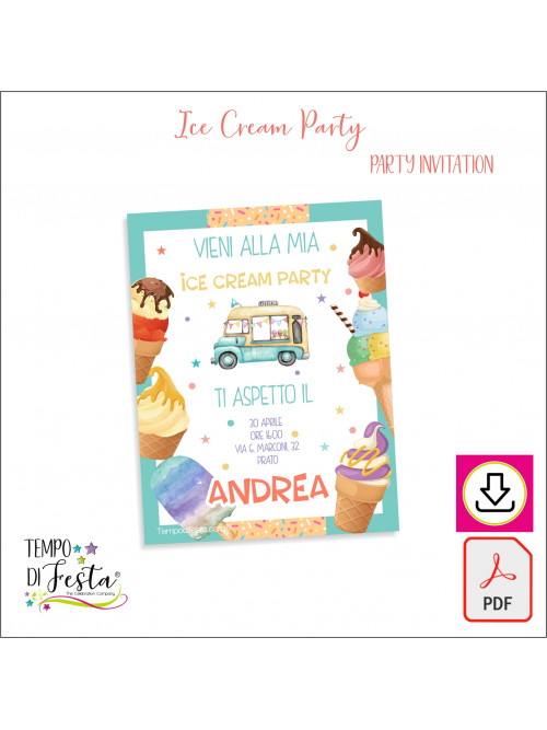 Ice Cream Digital Invitation to print