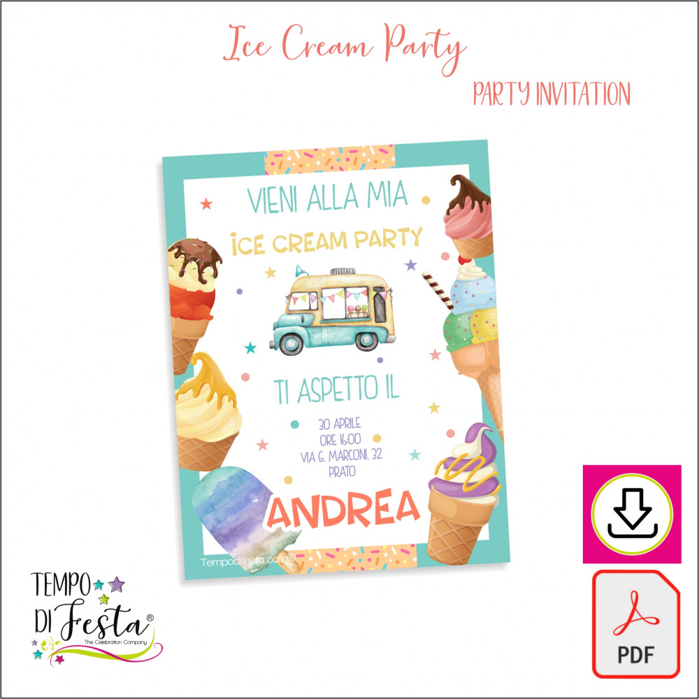 Ice Cream Digital Invitation to print