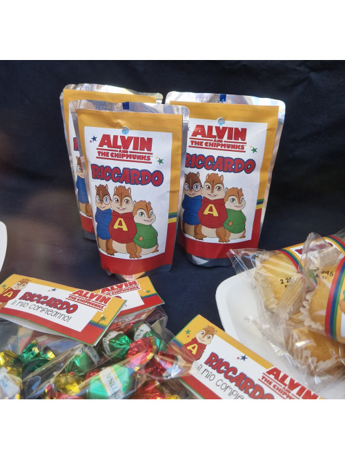 Alvin festa personalizzata succo a sacchetto
