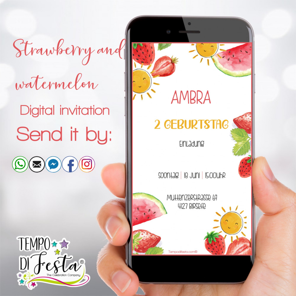 Strawberry and watermelon digital invitation for WhatsApp