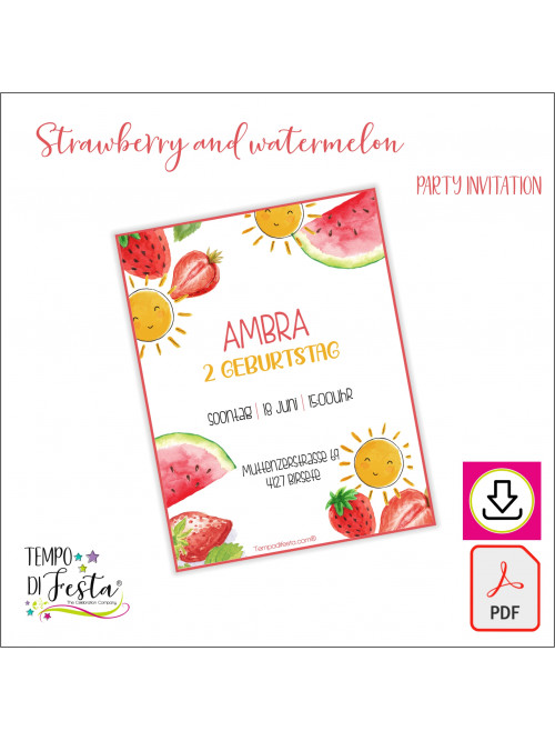 Strawberry and watermelon digital printable invitation