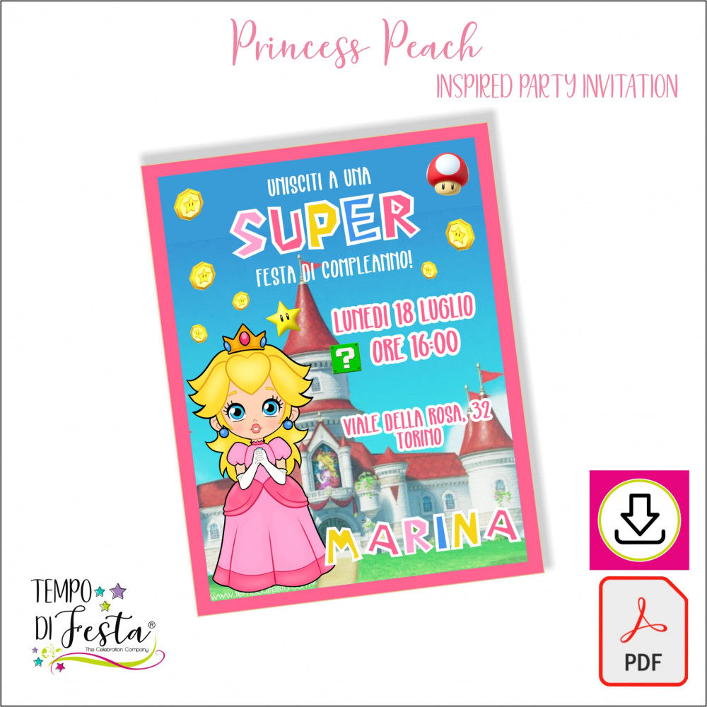 Princesa Peach invitación digital para imprimir
