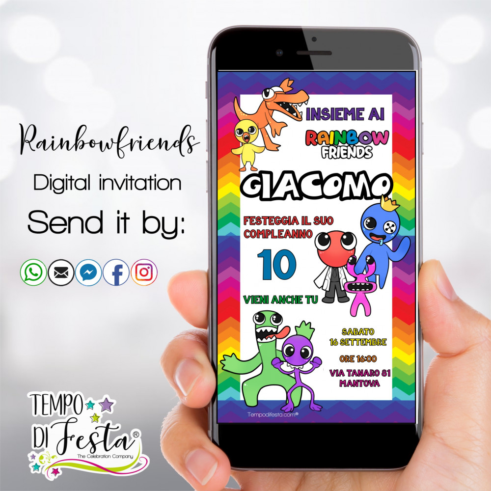 Amigos Arcoiris invitación digital para WhatsApp