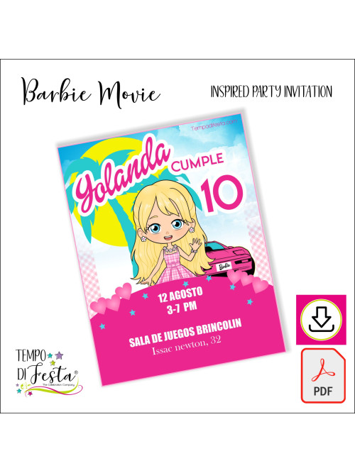Barbie Movie digital printable invitation
