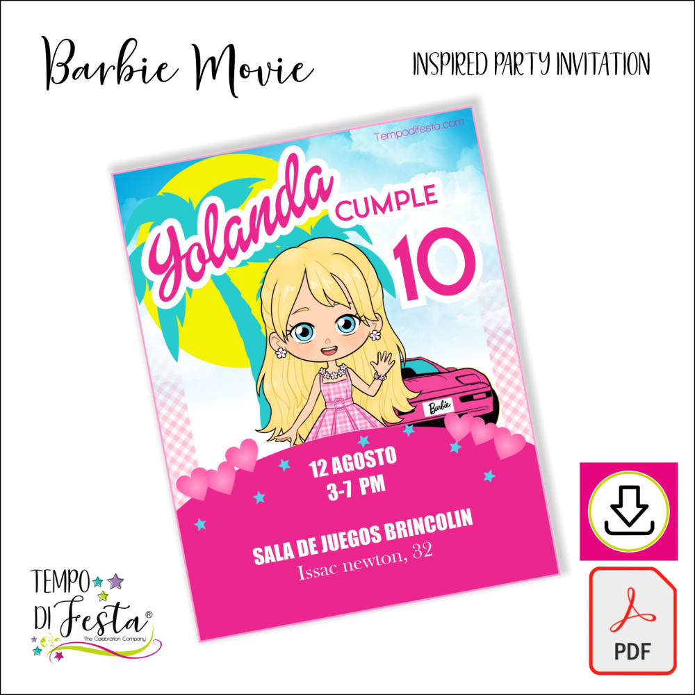 Barbie Movie invitación digital para imprimir