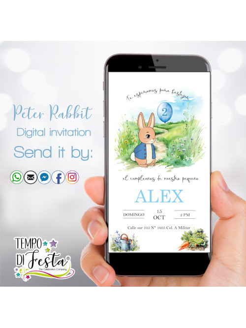 Peter Rabbit invitación digital para WhatsApp