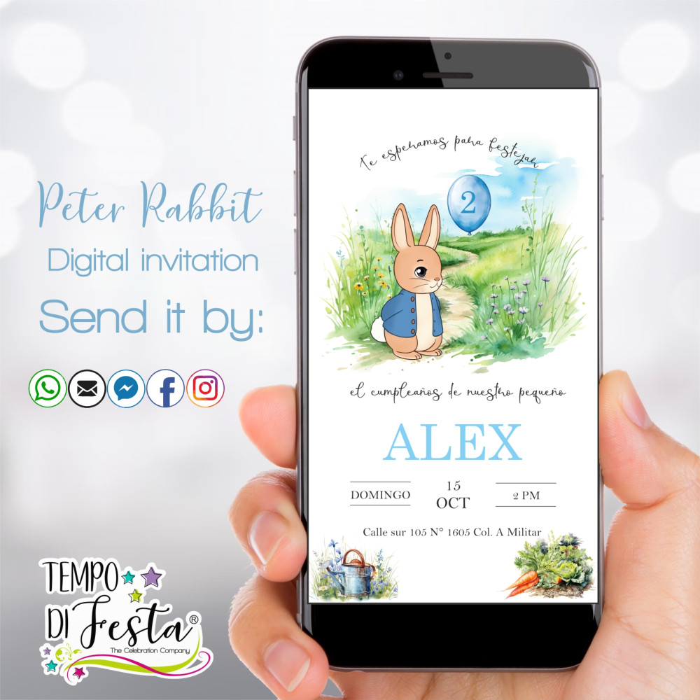 Peter Rabbit invitación digital para WhatsApp