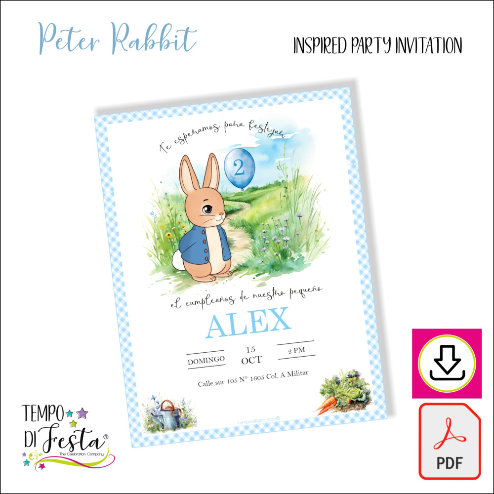 Peter Rabbit invitación digital para imprimir