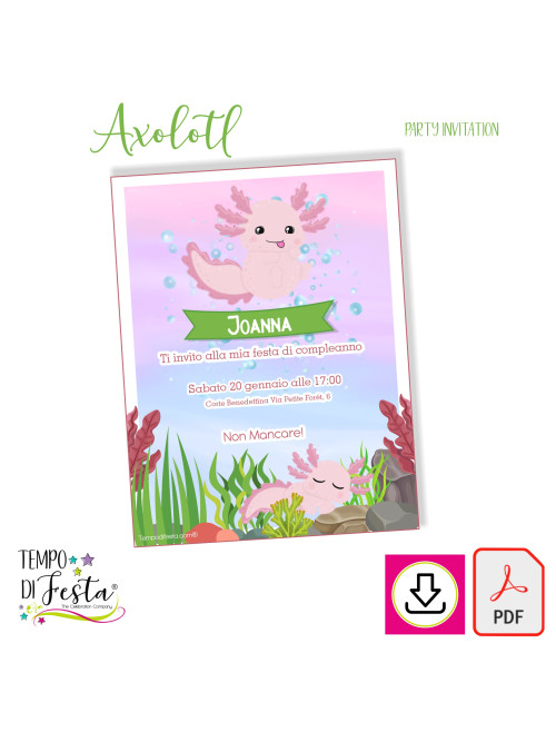 Axolotl digital printable invitation