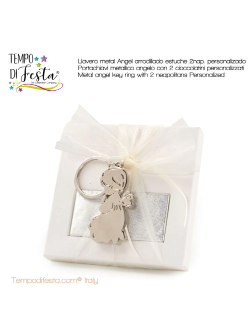 Metal angel key ring with 2 neapolitans Personalized