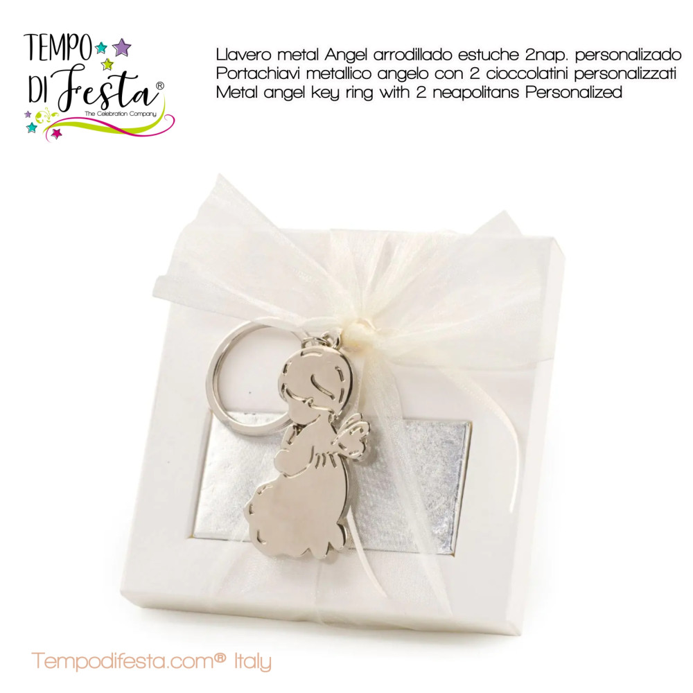 Metal angel key ring with 2 neapolitans Personalized