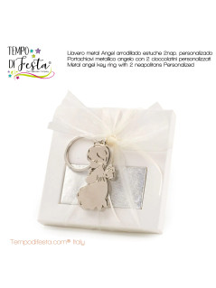 Metal angel key ring with 2 neapolitans Personalized