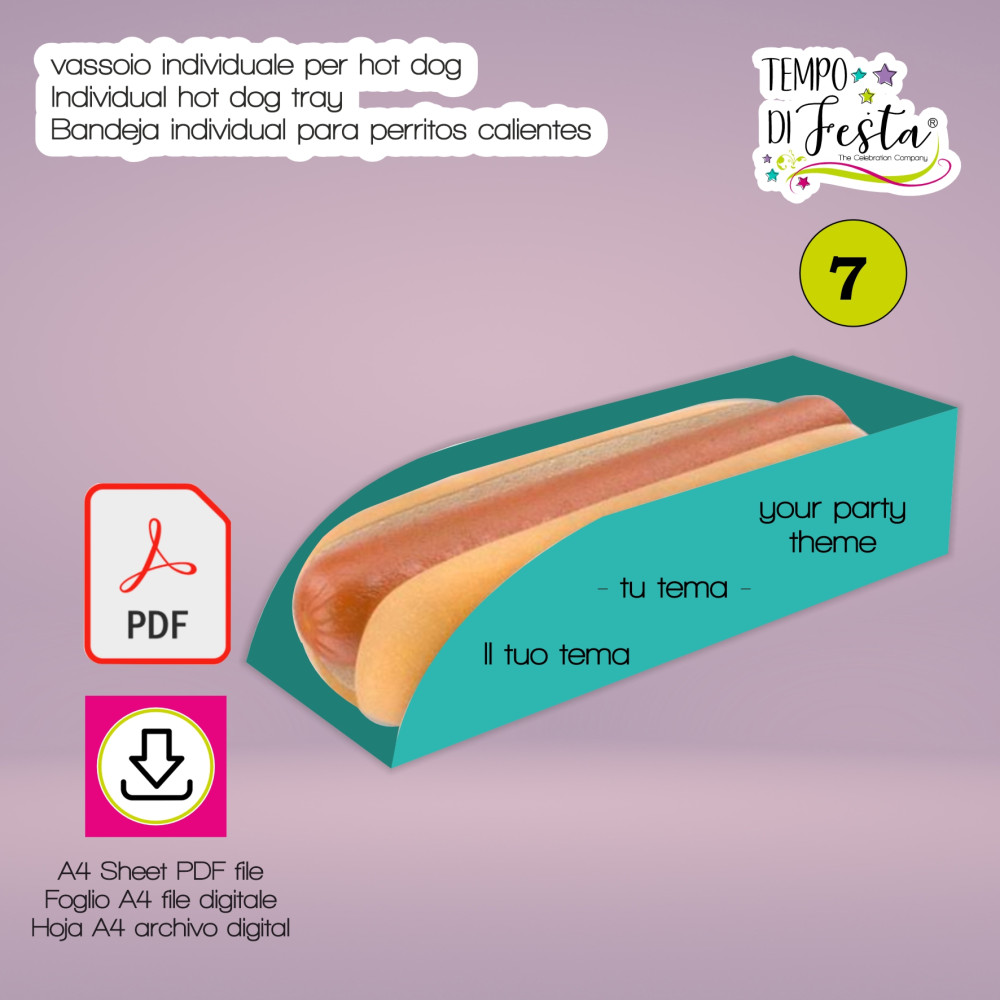 Vassoio individuale per hot dog digital personalizado a tema