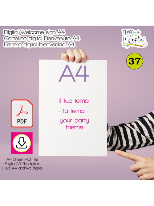 Cartello digitale di benvenuto A4 personalizzato a tema