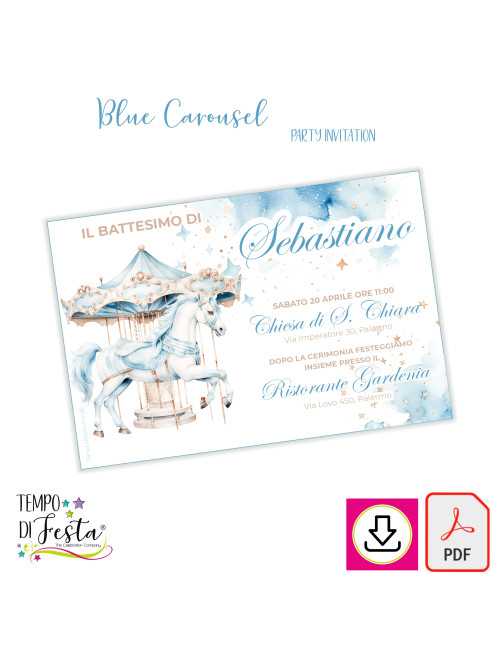 blue carousel digital printable invitation