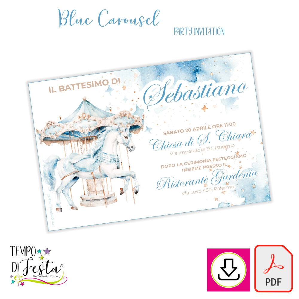 blue carousel digital printable invitation