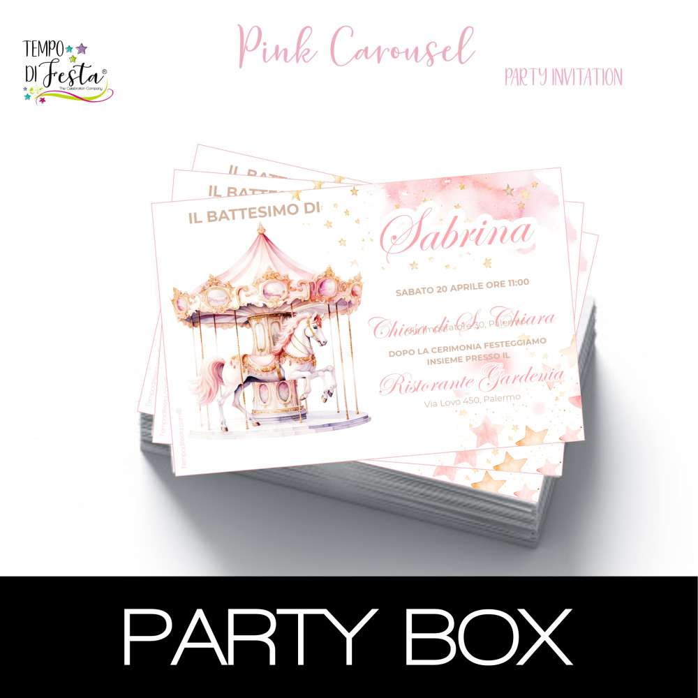 Pink carousel paper invitations