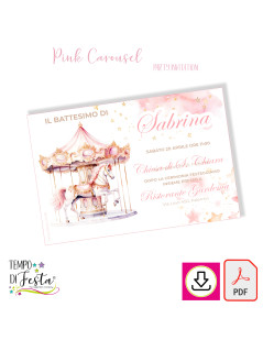 Pink carousel printable digital invitation