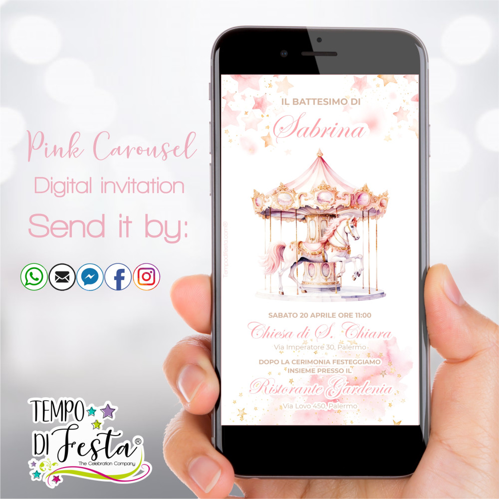 Pink carousel digital invitation for WhatsApp